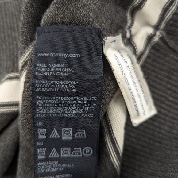 Tommy Hilfiger 100% Cotton Gray Striped V-Neck Pullover Sweater Size Medium - Picture 4 of 6